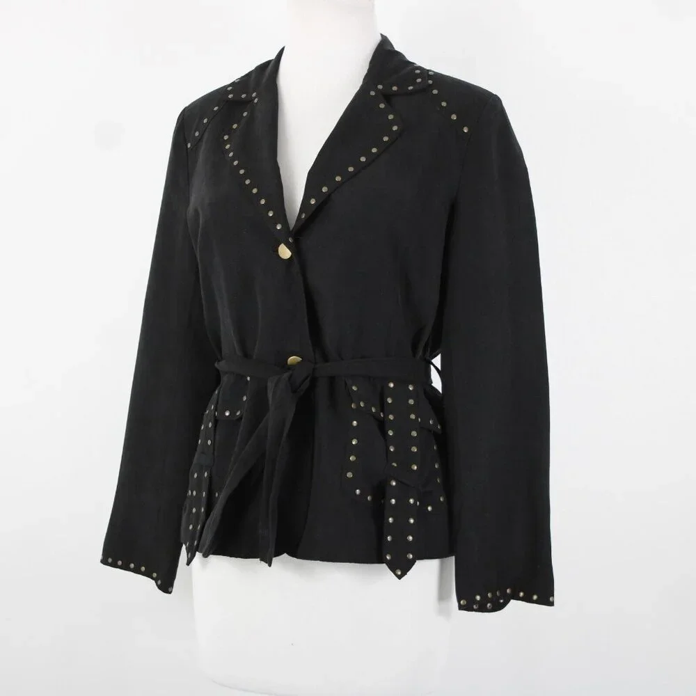 Carole Little Petites Sz M Black Bronze Studded Pockets Lined Polyester Jacket - Picture 16 of 16